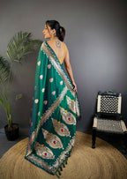 Joban Fashion Banarasi Dusty Teal Woven Soft Silk Saree - Distacart