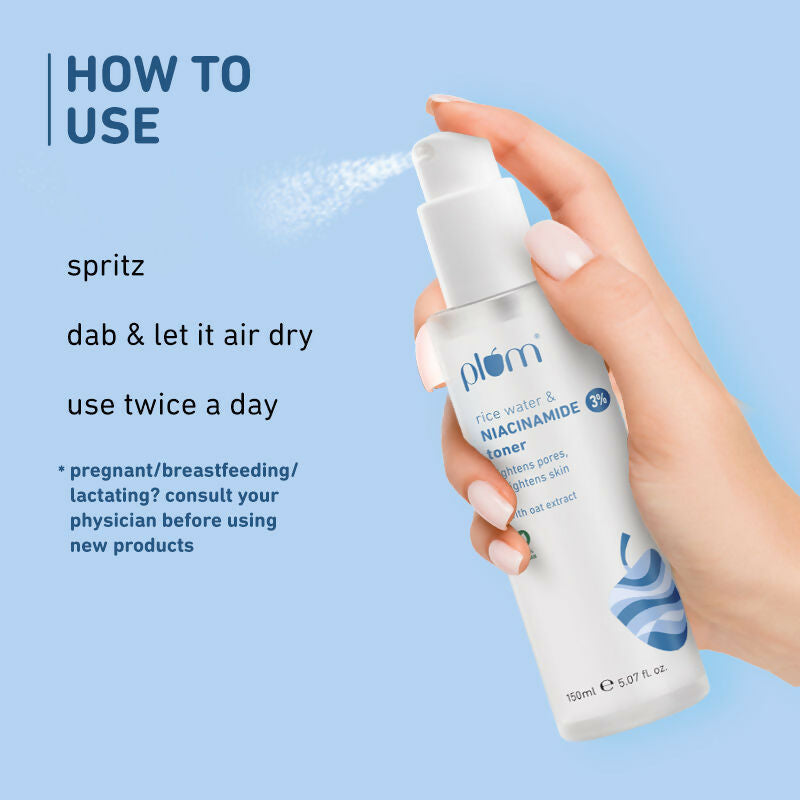 Plum 3% Niacinamide Alcohol-Free Toner With Rice Water and 10% Niacinamide Brightening Face Serum Combo