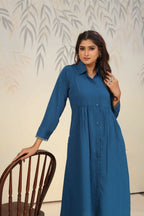 Jyoti Fashion Women's Blue Rinkal Cotton Plain with Side Pocket Kurtis & Sets