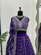 Jyoti Fashion Women's Royal Blue Faux Georgette Sequins with Thread Embroidered Designer Lehenga Choli Set