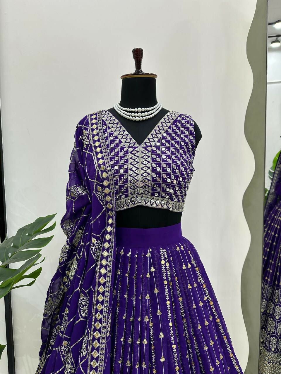 Jyoti Fashion Women's Royal Blue Faux Georgette Sequins with Thread Embroidered Designer Lehenga Choli Set