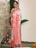 Shree Shyam Fashion Linen Cotton Red & White Saree - Distacart