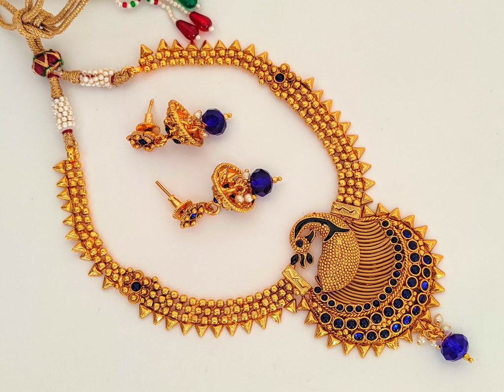 Blue Kemp Peacock Necklace Set - Distacart