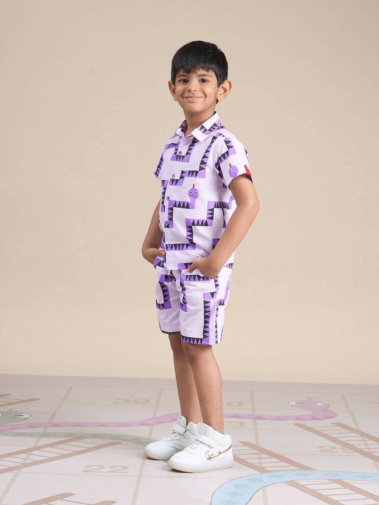 Snakes and Ladders Boys Purple Table Print Shirt and Boxer Set from Siblings Collection