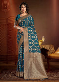 Dark Blue Silk Ethnic Motif Woven Design Saree with Unstitched Blouse Piece - Aachal