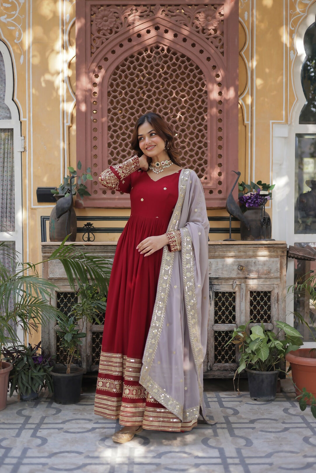 Joban Fashion Red Georgette Sequence Embroidery Work Kurta Set - Distacart