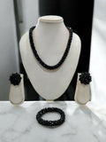Inhanns Complete Look Crystal Statement 3-Piece Set (Adjustable Necklace + Earrings + Adjustable Bangle ) - Black