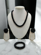 Inhanns Complete Look Crystal Statement 3-Piece Set (Adjustable Necklace + Earrings + Adjustable Bangle ) - Black