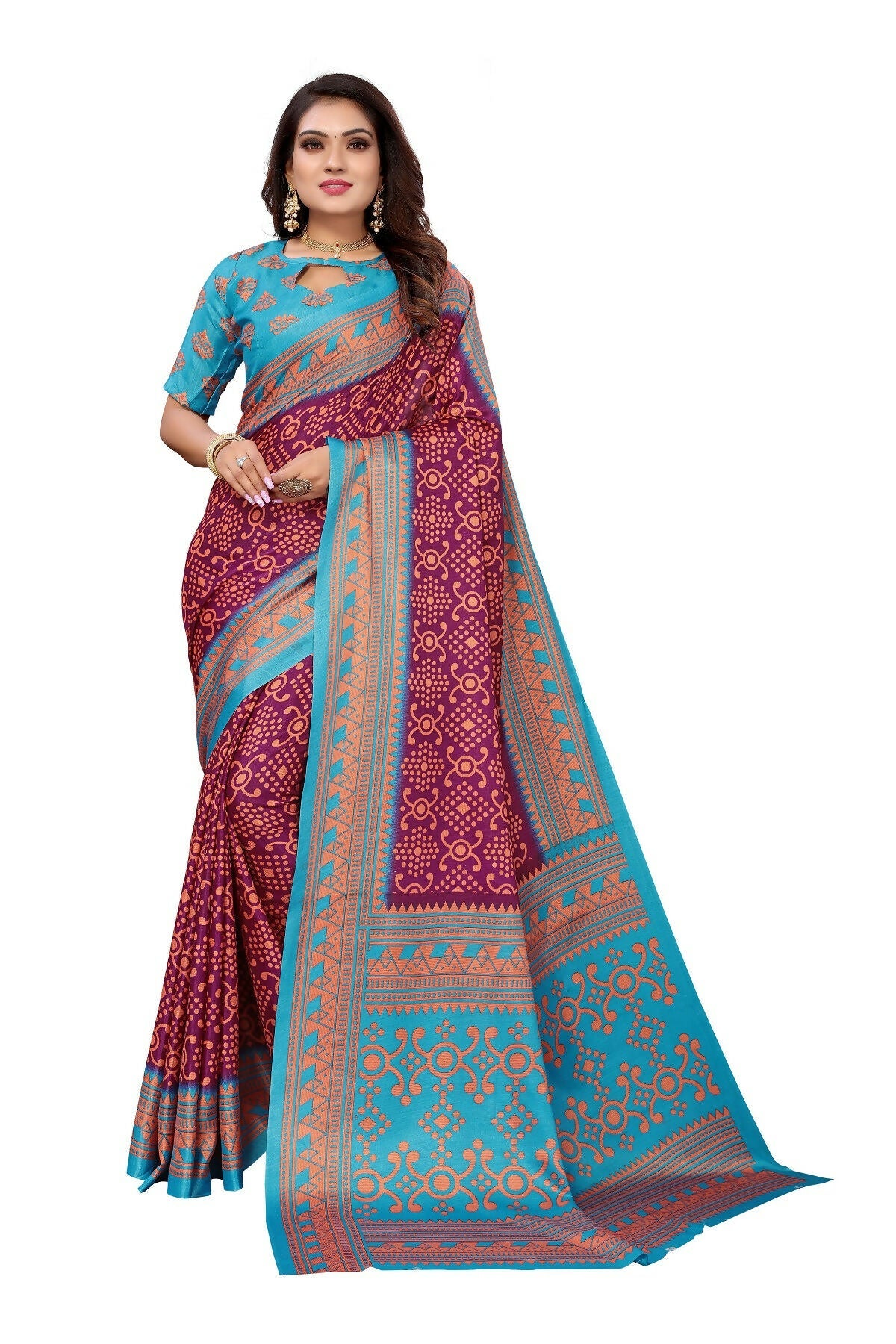 Vamika Purple Printed Art Silk Saree