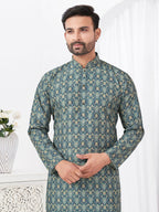 Joban Fashion Men's Rayon Cotton BLUE Printed Kurta Pyjama set