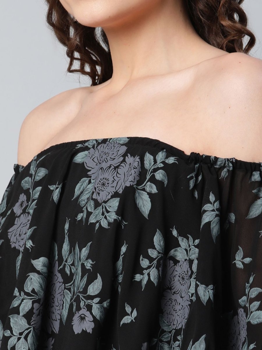 Ahalyaa Women Crepe Printed Black Dress - Distacart