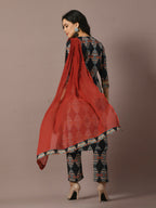 Myshka Women's Multi Printed Cotton Straight Party Kurta Set With Dupatta