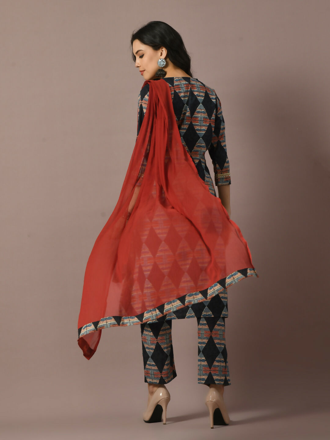 Myshka Women's Multi Printed Cotton Straight Party Kurta Set With Dupatta