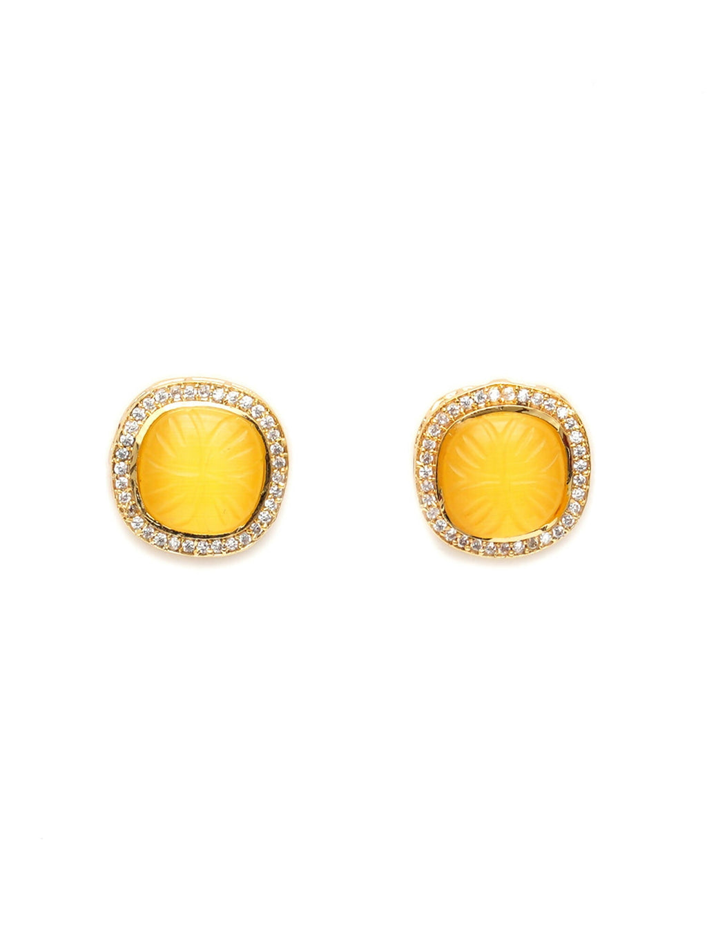 Yellow Stone Kundan Studs (yellow) - Ruby Raang - Distacart