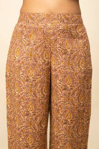 FIORRA Women's Brown Cotton A-Line Kurta Pant With Dupatta