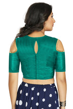 Aastha Fashion Women's Sea Green Art Silk Cold Shoulder Sleeve Readymade Blouse