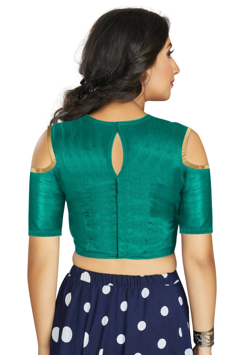 Aastha Fashion Women's Sea Green Art Silk Cold Shoulder Sleeve Readymade Blouse
