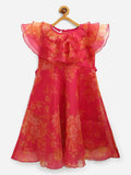 Ahalyaa Pink Organza Digital Print Kids Dress Kurta For Girls