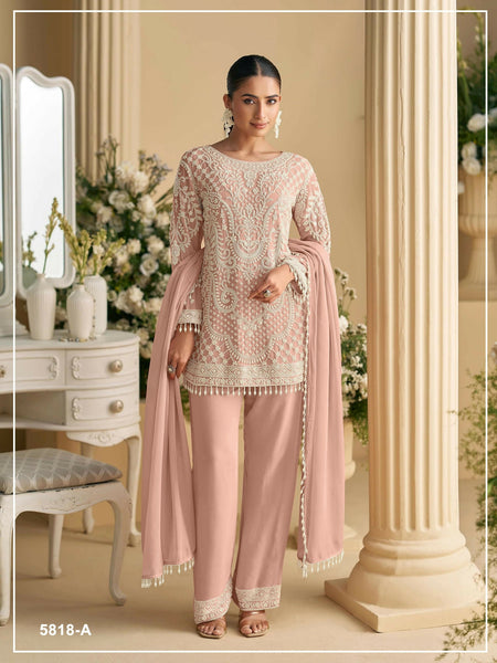 Anaita Peach Georgette Stitched Suit with Embroidered Beads & Sequence Work
