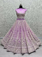 Jyoti Fashion Women's Mauve Net Patterned Thread Embroidered with Sequins Wedding Lehenga Choli