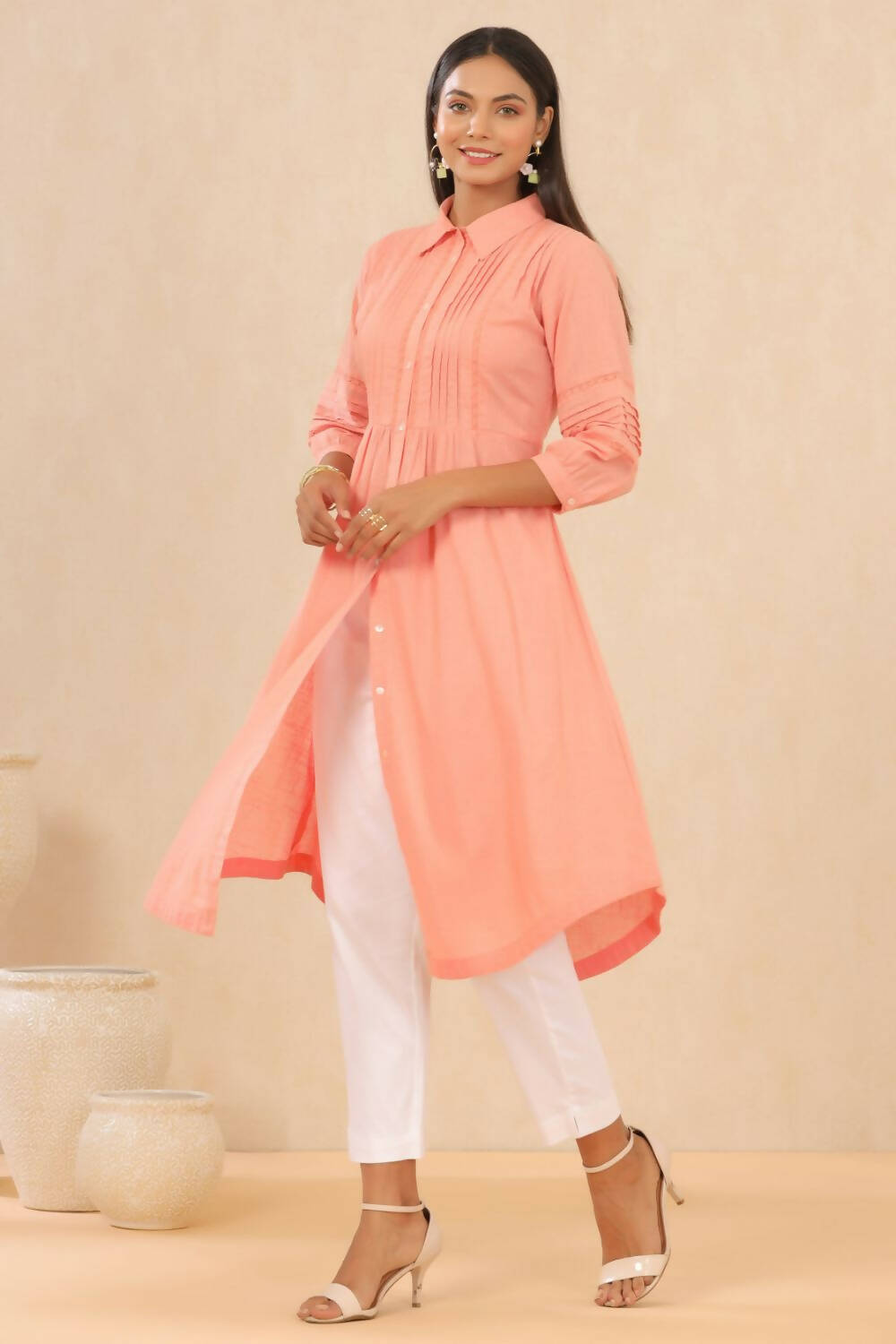 Juniper Womens Blush Pink Cotton Slub Solid Mid Length Shirt Dress With Lace Detailing - Distacart
