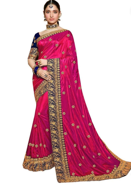 Vamika Pink Embroidery Sana Silk Saree