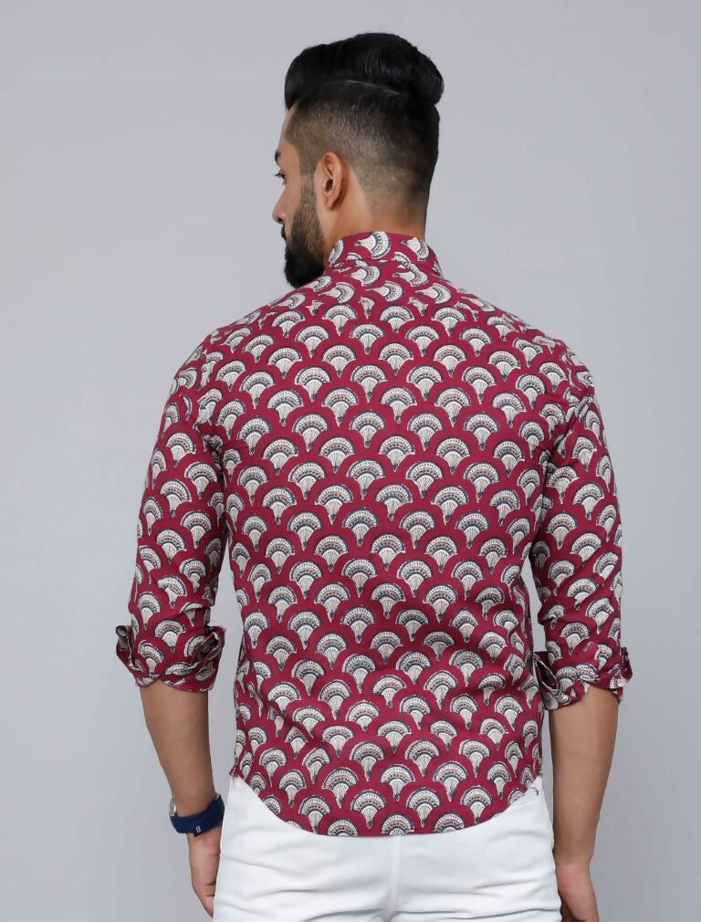 Miravan Men's Cotton Maroon Floral Printed Slim Fit Shirt