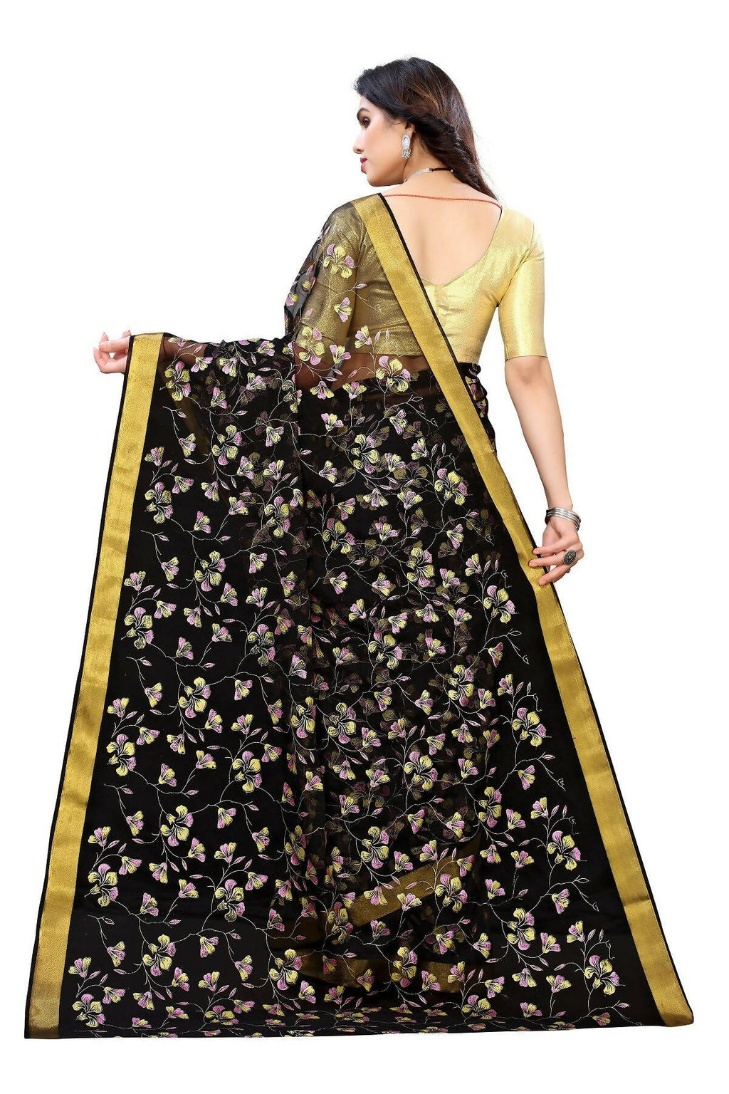 Vamika Black Printed Chiffon Saree (UJALA BLACK) - Distacart