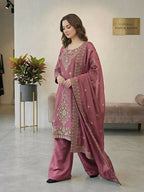 Teeya Creation Pink Color Gimmychu Silk Embroidery Work Wedding Wear Salwar Suit - Distacart