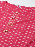 Yufta Women Pink And White Printed Kurta with Trouser & With Dupatta