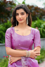 Vastranavya Light Pink Embroidery Work Shimmer Chiffon Saree with Unstitched Blouse - Distacart