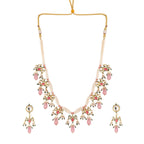 Nuyug 22K Gold Plated Pearl Empress Flora Pink Stone Drops Necklace Set