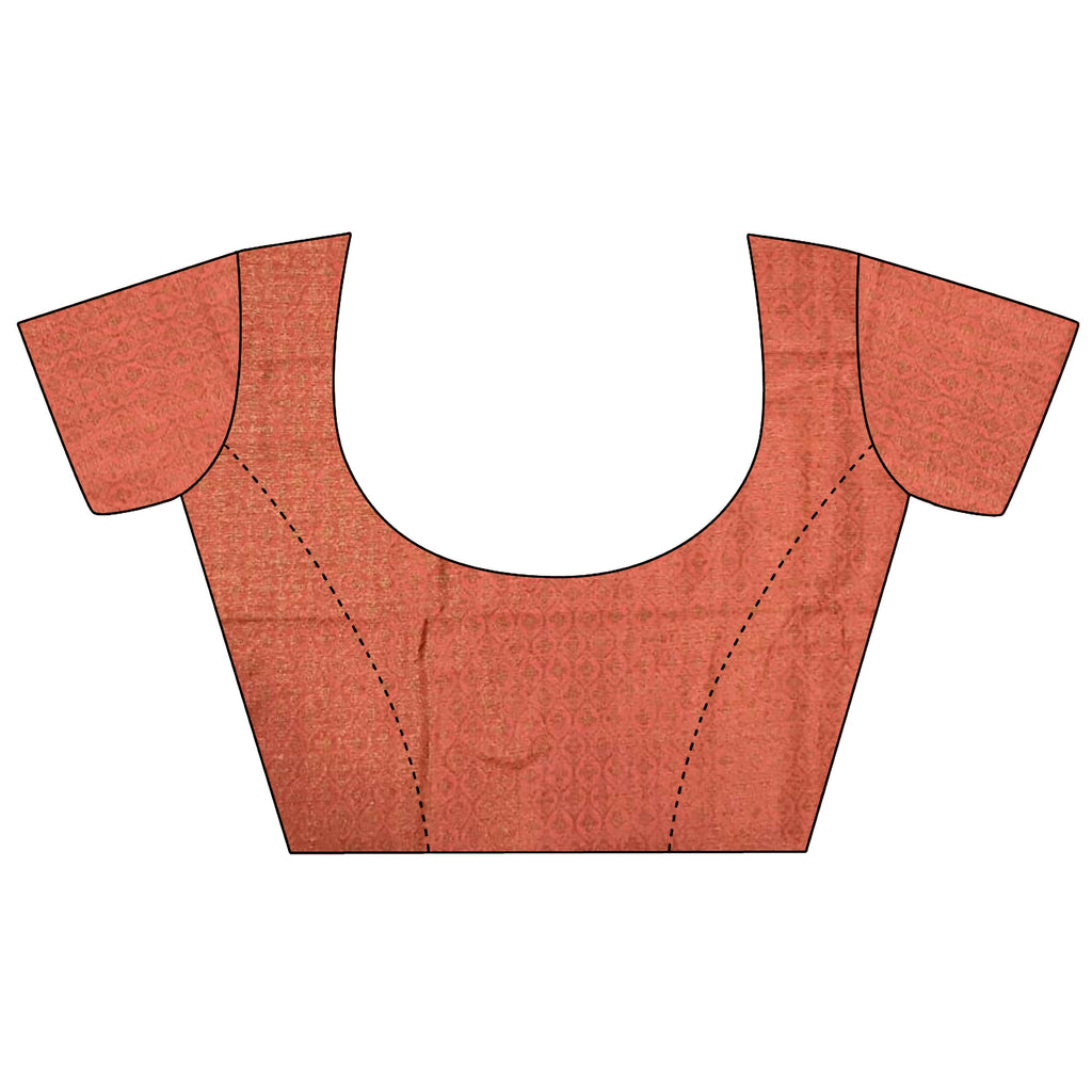 Joban Fashion Peach Banarasi Soft Lichi Silk Checks & Woven Saree - Distacart