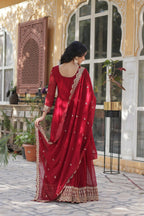Joban Fashion Maroon Georgette Sequence Embroidery Work Kurta Set - Distacart