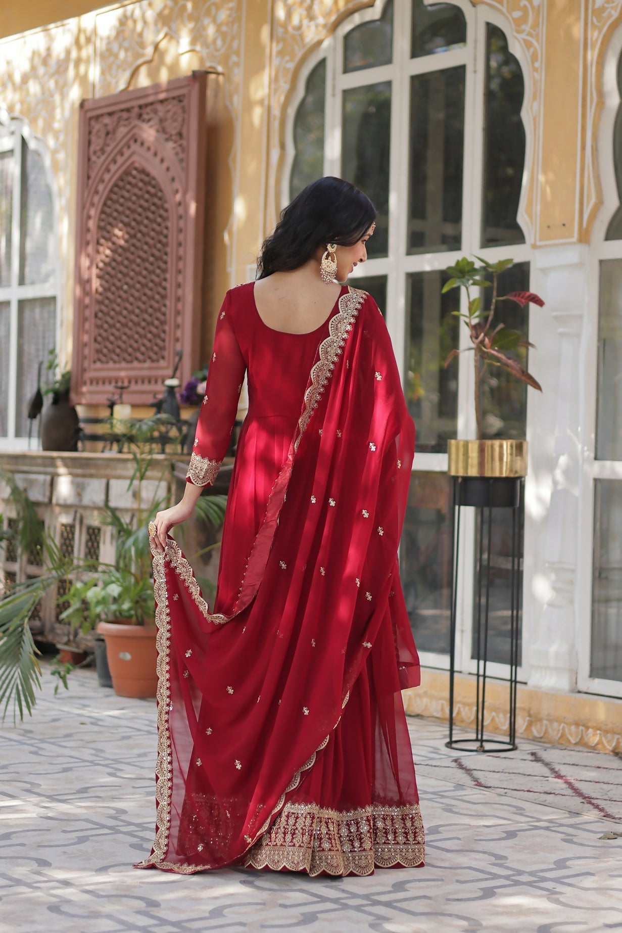 Joban Fashion Maroon Georgette Sequence Embroidery Work Kurta Set - Distacart