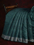 Bottle Green Self Printed Semi Chanderi Saree By Gayathri Reddy Designer Studio - Distacart