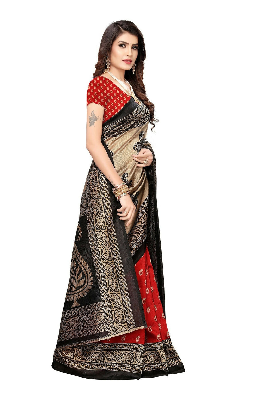 Vamika Red Printed Art Silk Saree