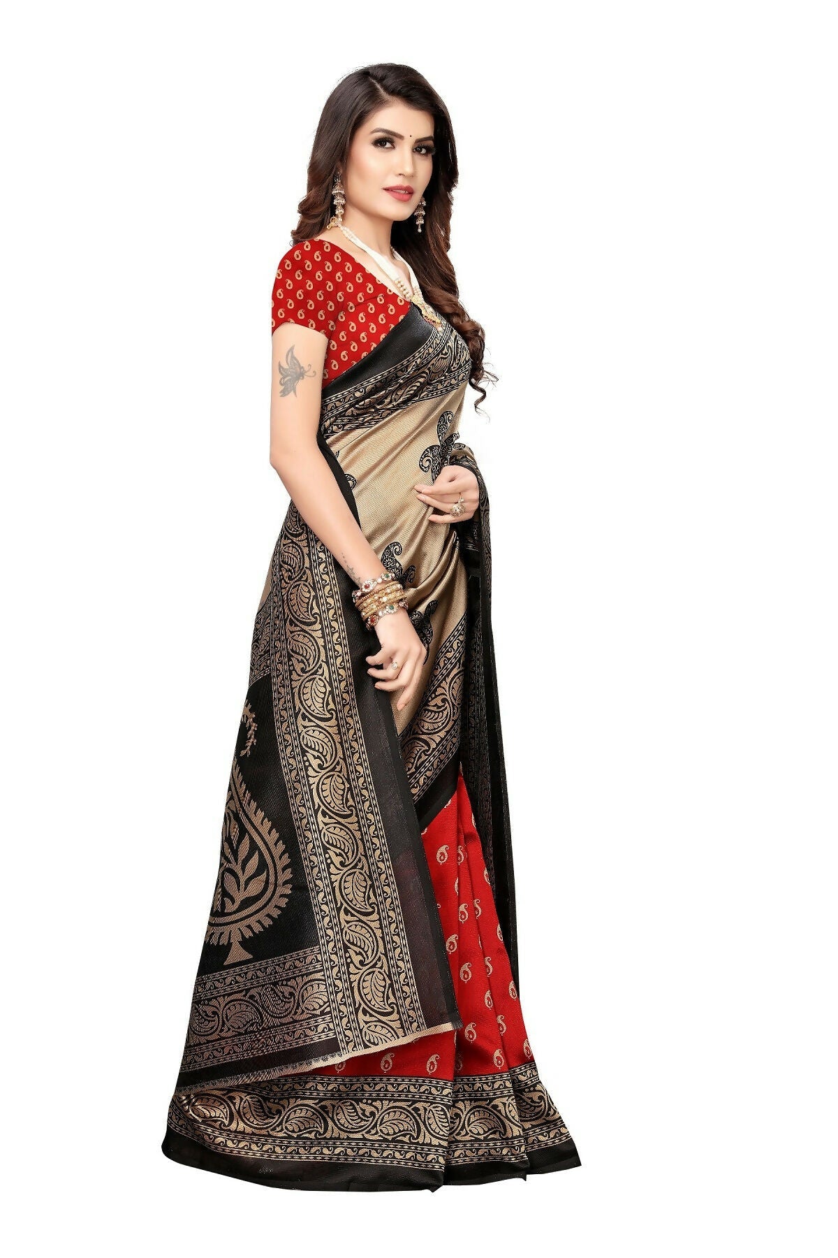 Vamika Red Printed Art Silk Saree
