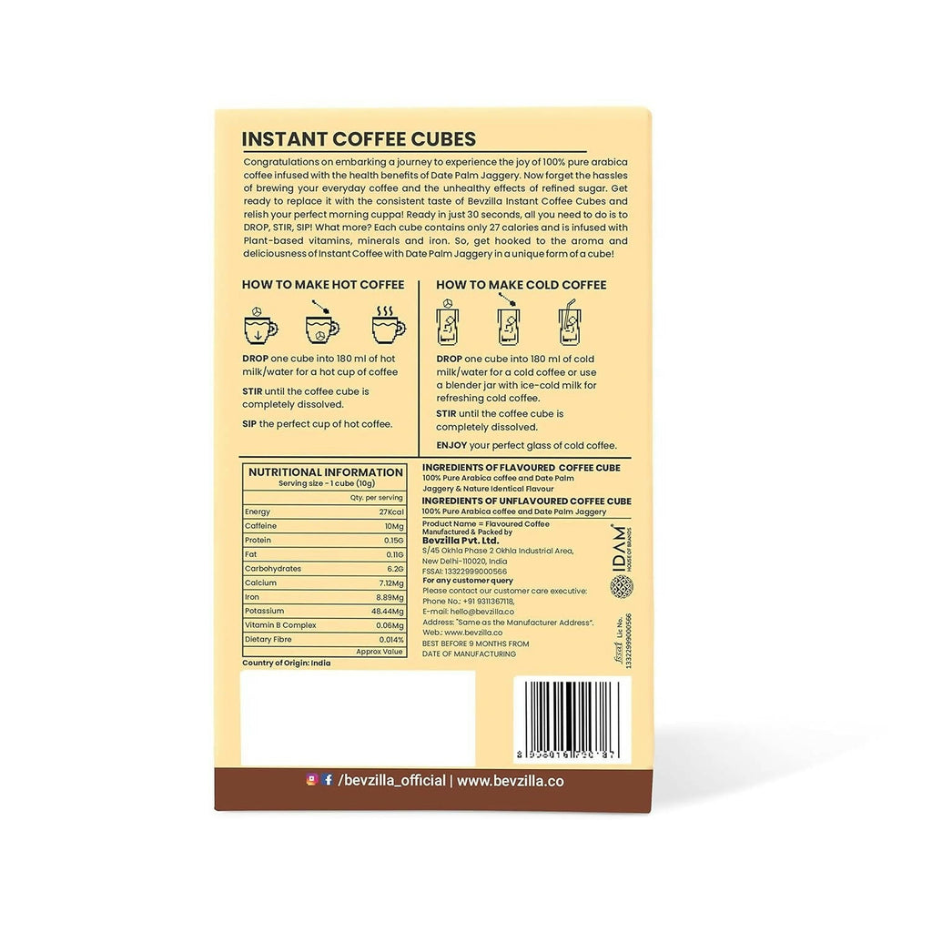 Bevzilla Instant Coffee Cubes Pack with Organic Date Palm Jaggery - Creamy Vanilla - Distacart