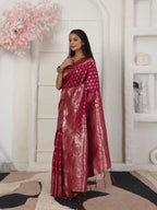 Shree Shyam Fashion Lichi Silk Wine Saree - Distacart