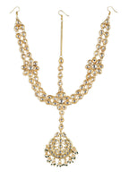 Gold-Plated White Kundan-Studded Pearl Beaded Matha Patti - Ruby Raang - Distacart