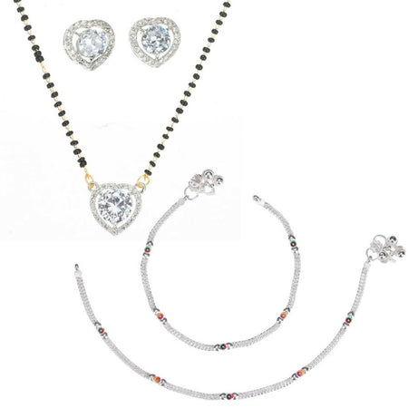 AanyaCentric Gold-Polished Mangalsutra Pendant Earring Set & Silver Plated Anklet