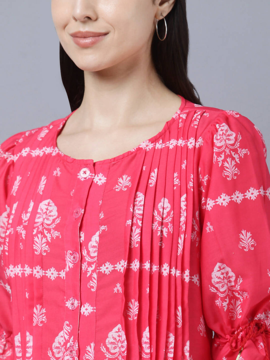 Myshka Women's Pink White Ethnic Motifs Printed Maxi Dress - Distacart