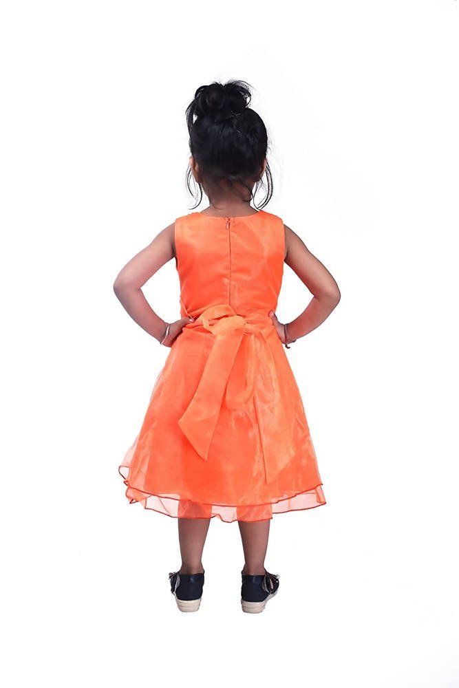 Asmaani Baby Girl's Orange Satin Knee Length Frock (AS-DRESS_22144)