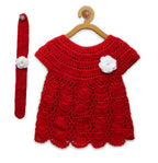 ChutPut Hand knitted Crochet Red Wedding Wool Dress For Baby Girls