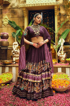 Teeya Creation Wine Colour Rayon Silk Digital Print Fully Stitched Navratri Lehenga