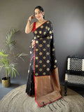 Joban Fashion Black Checked & Circular Motifs Soft Silk Banarasi Saree - Distacart