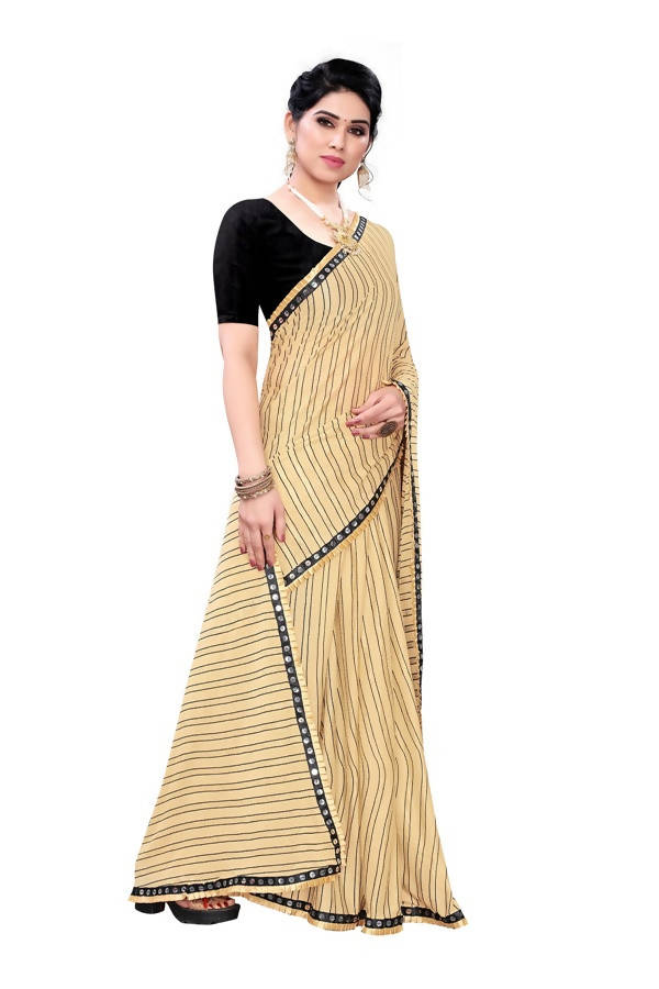 Vamika Cream Malai Silk Printed Saree (Zigzag Chiku)