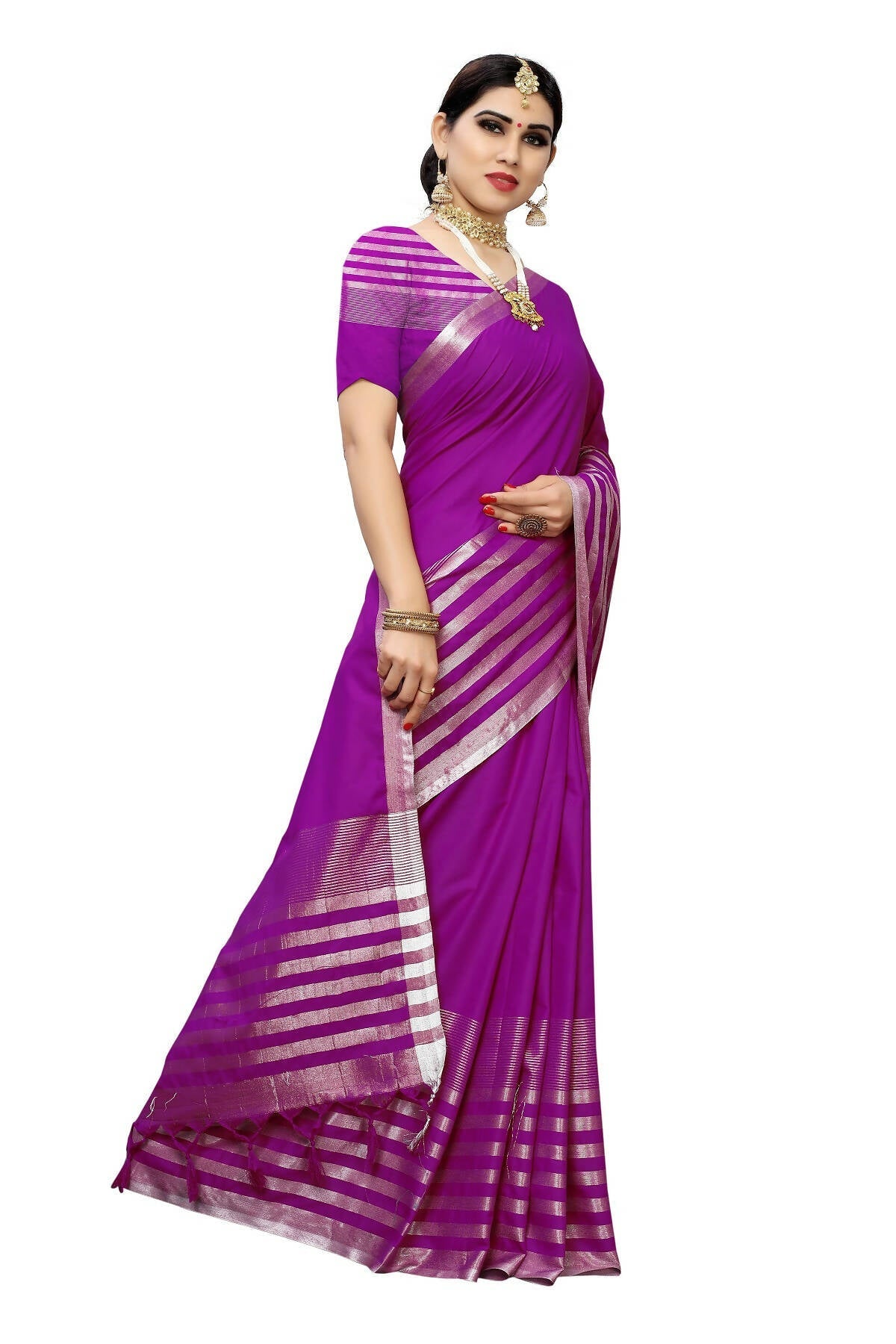Vamika Purple Cotton Silk Weaving Saree (Twitter Purple) - Distacart