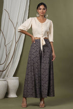 Juniper Grey Ethnic Motif Printed Rayon Flared & Kalidar Palazzo
